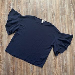 H&M Textured Flutter Ruffle Short Sleeve Pinstripe Academia Goth Grunge Top